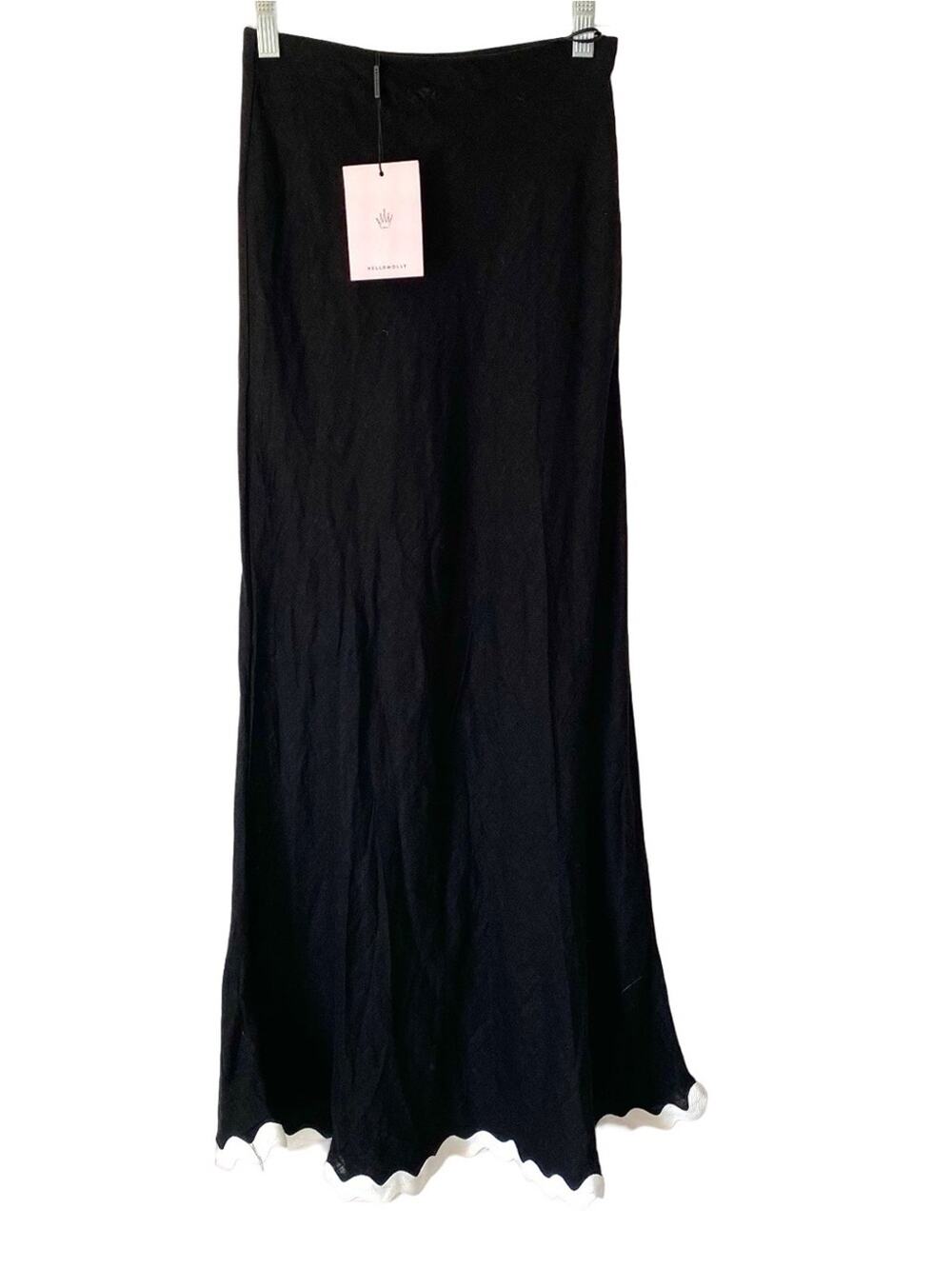 Hello Molly NWTs Black Linen Blend Maxi Skirt with White Trim size XS